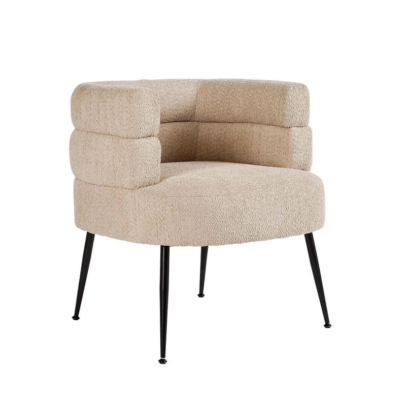 Home Source Barrel Accent Chair, Boucle Teddy Fabric, Natural