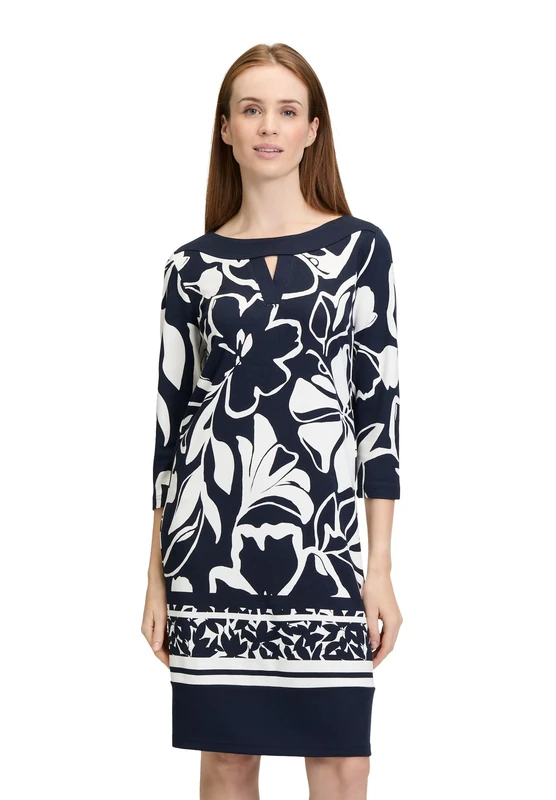 Betty Barclay 1653/1171 Dress, Dark Blue/Cream, 40 Women, Dark Blue/Cream, 10