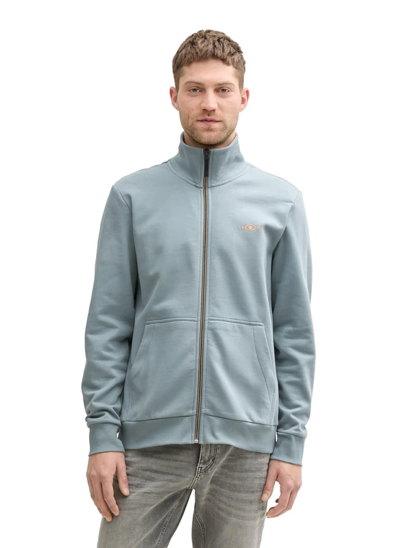 TOM TAILOR Men's Sweat Jacket with Stand-Up Collar, 27475 - Grey Mint, XL