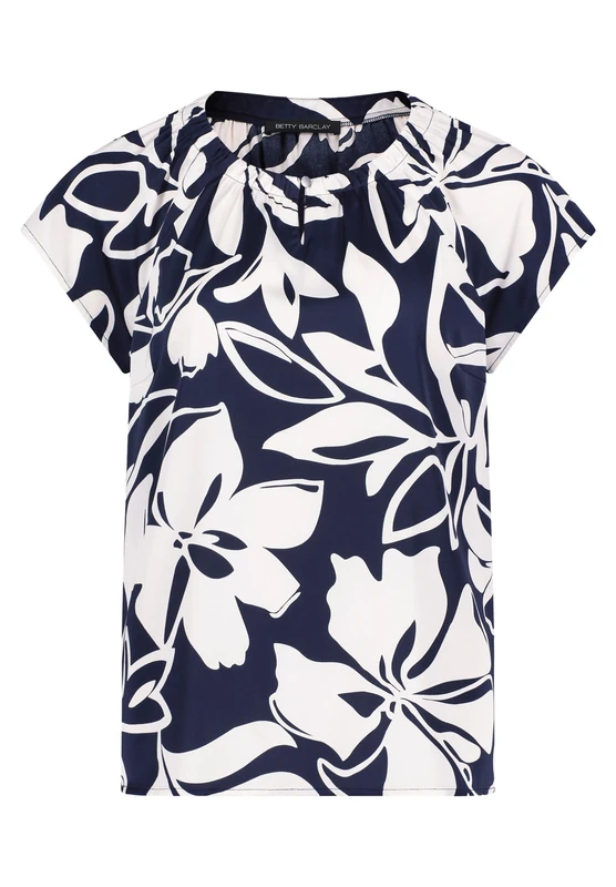 Betty Barclay Women's Blouse Top with Button Placket, Dark Blue/White, 18