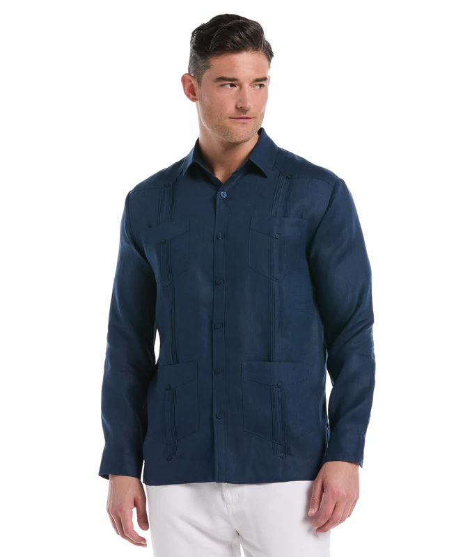 Cubavera Men's 100% Linen Four-Pocket Long Sleeve Guayabera Shirt, Pintuck Detail, Relaxed Fit (Available in Big & Tall), Titan, XXL Big - Image 1