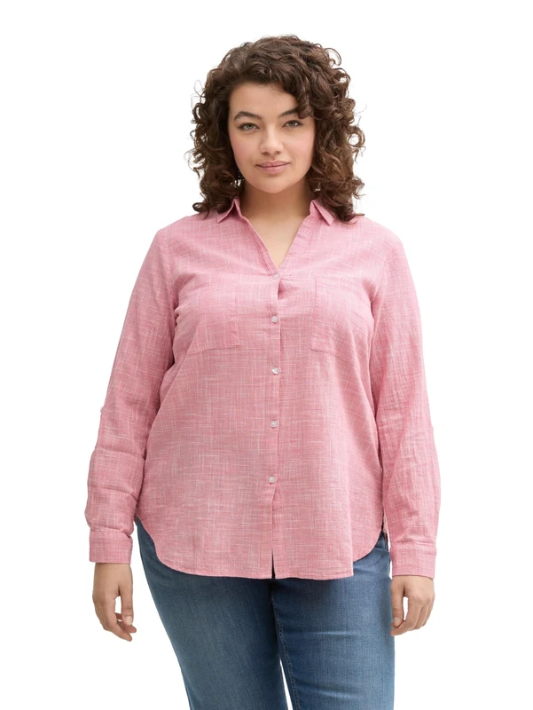 TOM TAILOR Women's Cotton Blouse with Chest Pockets, 11016 - Berry Red, 12
