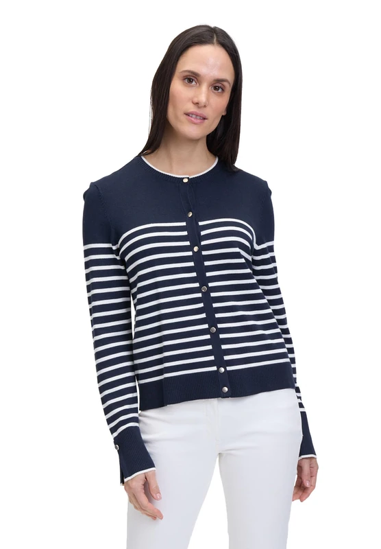 Betty Barclay Women's Basic Striped Cardigan, Patch Dark Blue/Cream, 12