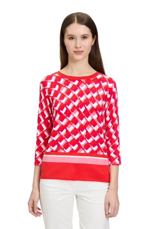 Betty Barclay Women's Basic Knitted Jumper with Print, red/White, 12