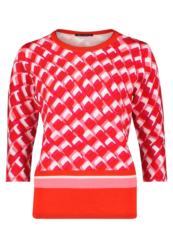 Betty Barclay Women's Basic Knitted Jumper with Print, red, 10