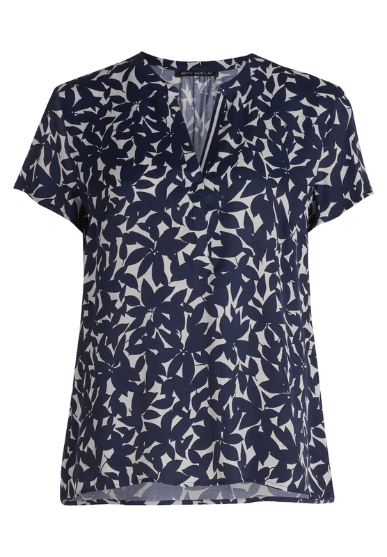 Betty Barclay Women's Blouse Top with Button Placket, Dark Blue/White, 10