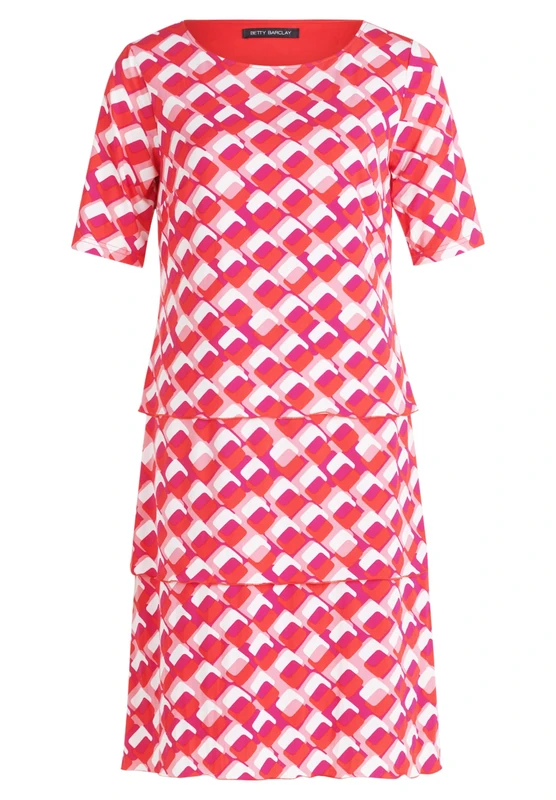 Betty Barclay Women's Tiered Dress with 3/4 Sleeves, red/White, 18