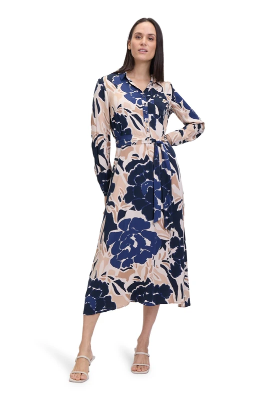 Betty Barclay Women's Shirt Blouse Dress with Tie Belt, Blue, 16 - Image 1