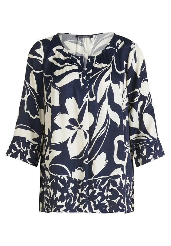 Betty Barclay Women's Slip On Blouse with Pattern, Dark Blue/White, 18
