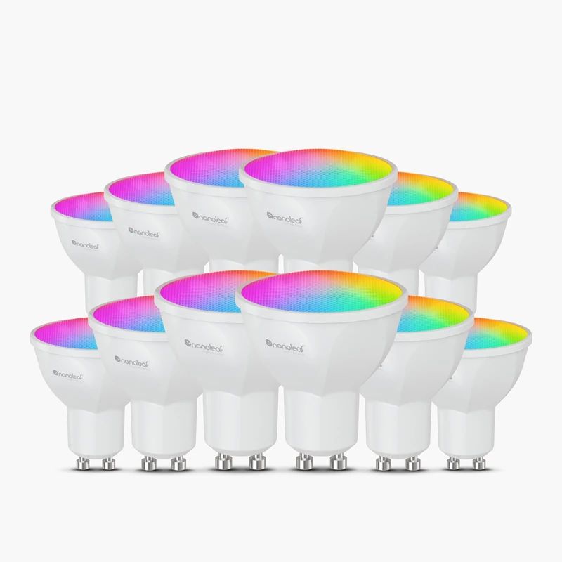 Nanoleaf Matter Essentials GU10 LED Bulbs, Pack of 12 RGBW Dimmable Smart Bulbs - Matter Over Thread, Bluetooth Colour Changing Light Bulbs, Works with Google Apple, Room Decor & Gaming