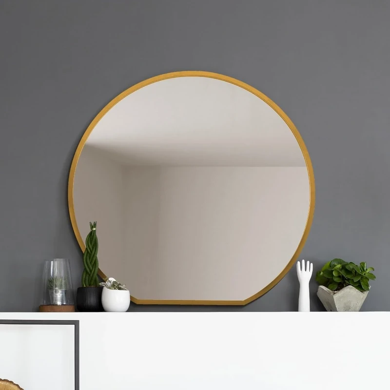 The Circulus - Black Framed Flat Bottom Circular Wall Mirror - Perfect for the Mantle! 41" X 39" (105CM X 100CM)