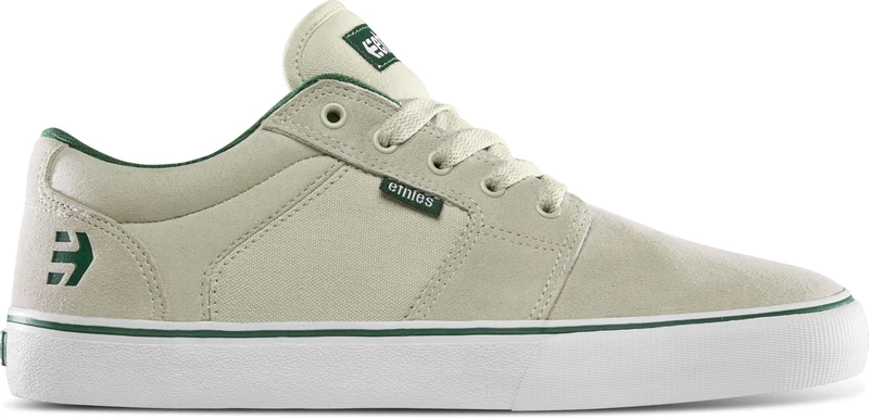 Etnies Barge LS – Classic Skate Look, Slim Vulcanized Silhoutte, Hefty Armored Collar, Reinforced Vulc - White/Green/Gum - 13