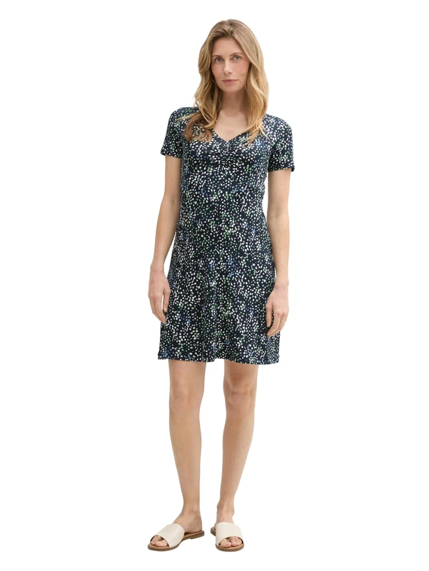 TOM TAILOR Women's 1045309 Dress, 37369-Multicoloured Navy Dot Structure, 16