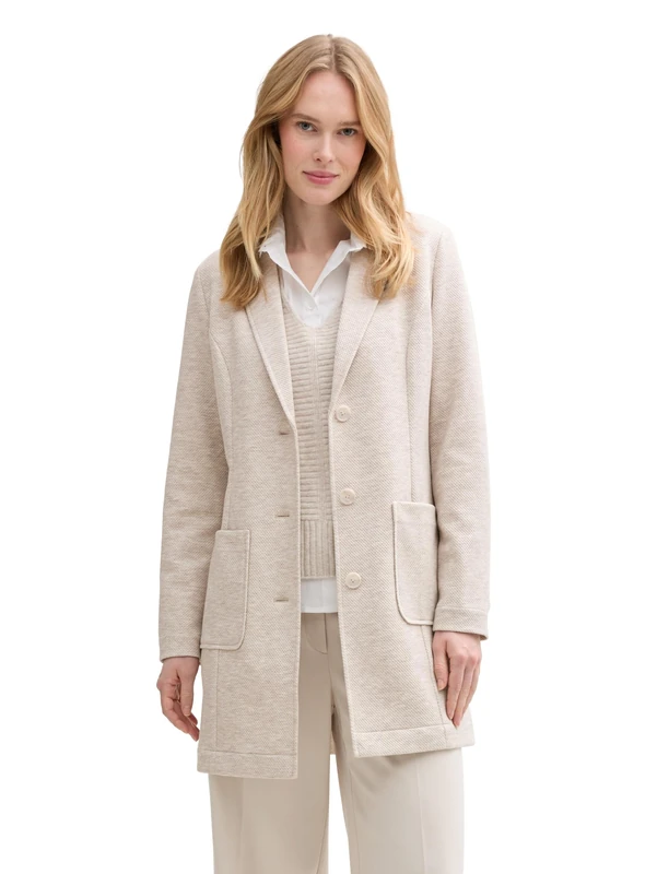 TOM TAILOR Ladies Lapel Collar Coat, 36844 - Sand Stone Beige Melange, M - Image 1