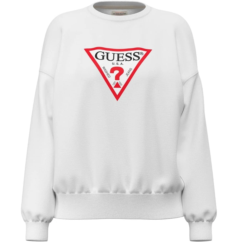 GUESS Womens Icon Crew Jumper Pure White 8
