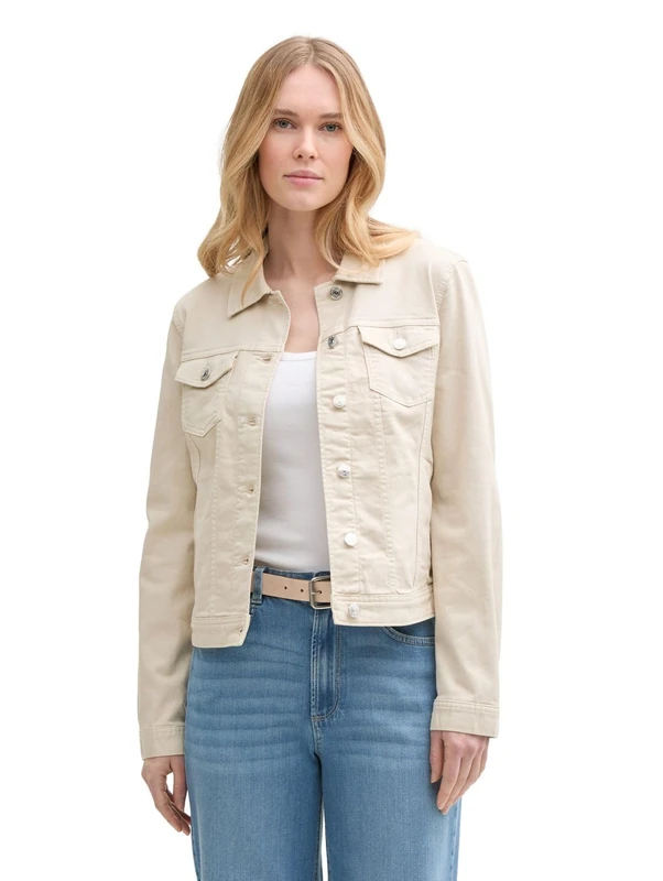 TOM TAILOR Women's Basic Denim Jacket, 29517 Sand Stone Beige, M