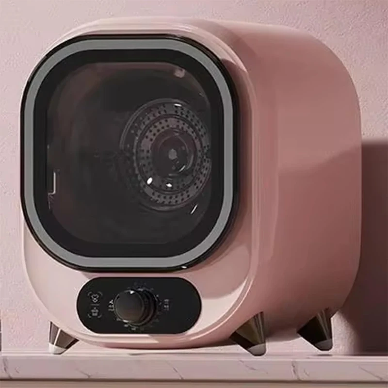 AJTECH® 0.8Kg Mini Portable Vented Tumble Dryer for Underwear Baby Clothes - Low Noise 4 Drying Programs Stainless Steel Tub - Tabletop Front Load Compact Electric Dryers - Kitchen Apartment RV - PINK