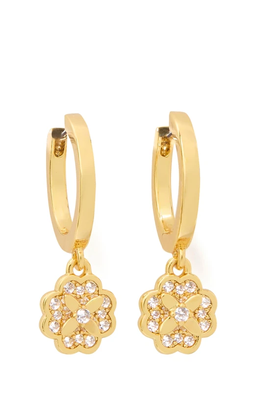 Kate Spade New York Heritage Bloom Huggie Drop Earrings, Clear/Gold