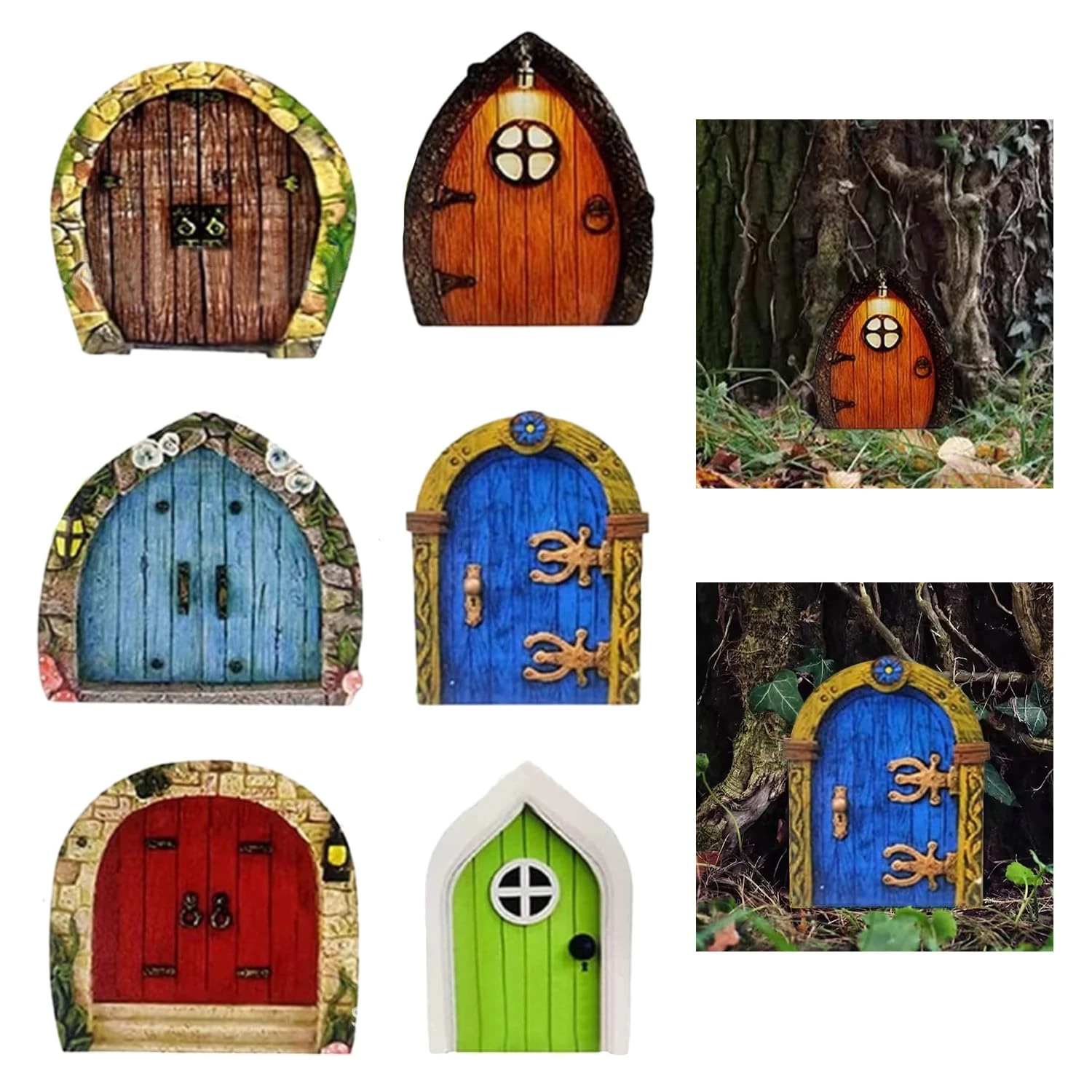 6 Pcs Fairy Doors for Garden Trees, Fairy Houses for The Garden Ornaments Outdoor Decor Wooden Fairys Gardens Accessories Yard Art Trees Potted Decoration