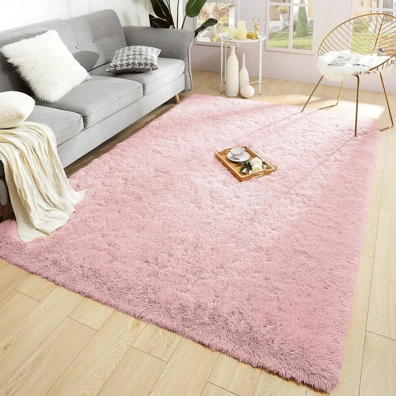 BedLooms Rugs Living Room Large 200x290 cm – Pink Area Rugs for Bedroom Non Slip – Modern Super Soft Plush Carpets Fluffy Shaggy Rug for Lounge – Non Shedding Easy To Clean Bedside Rug