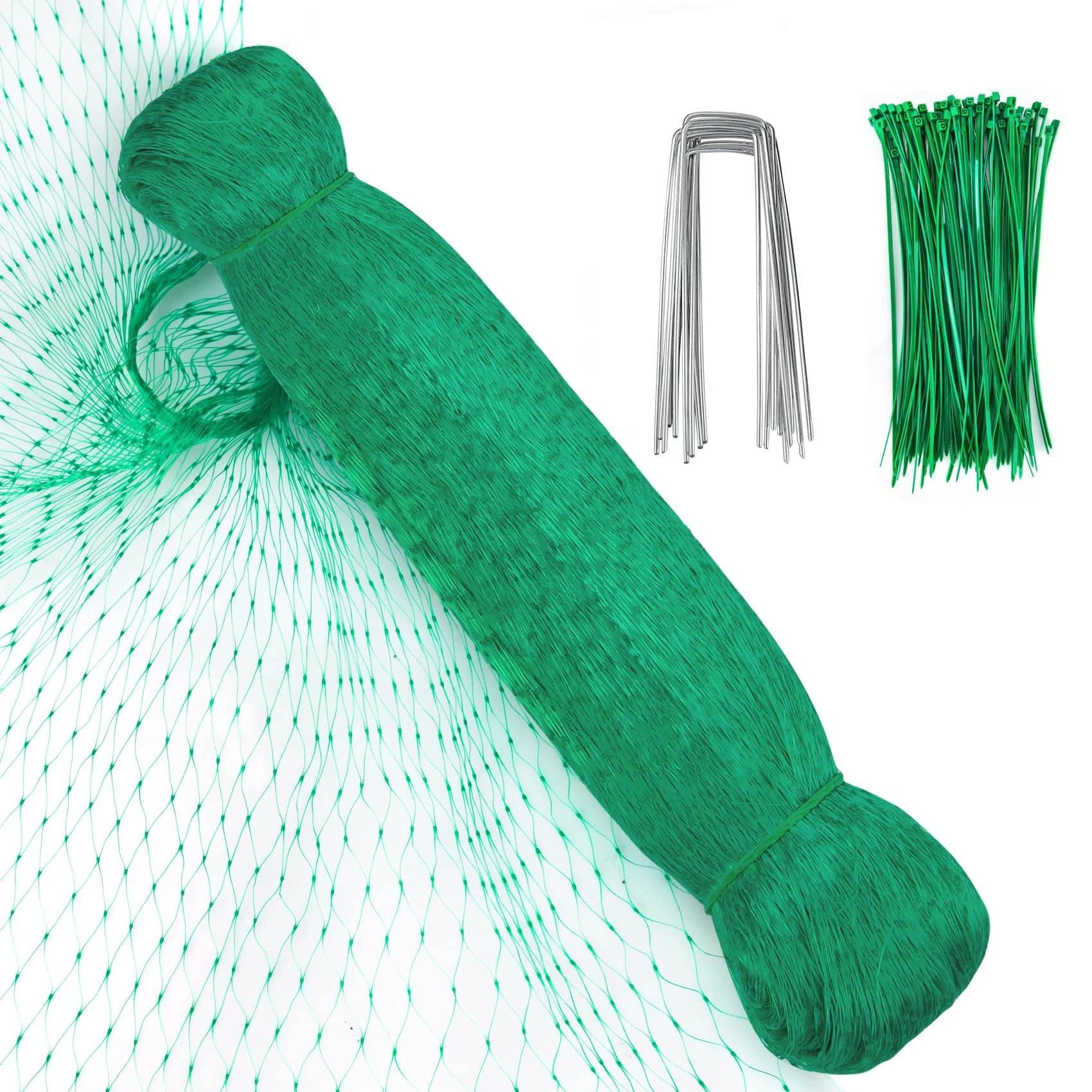 Green Garden Bird Netting Vegetable Grass Seed Pea Fruit Trees Lawn Pond Netting Reusable Garden Mesh Seed Cover Protection Net 50 Cable Ties 10 U-Shaped Pegs 4M*15M