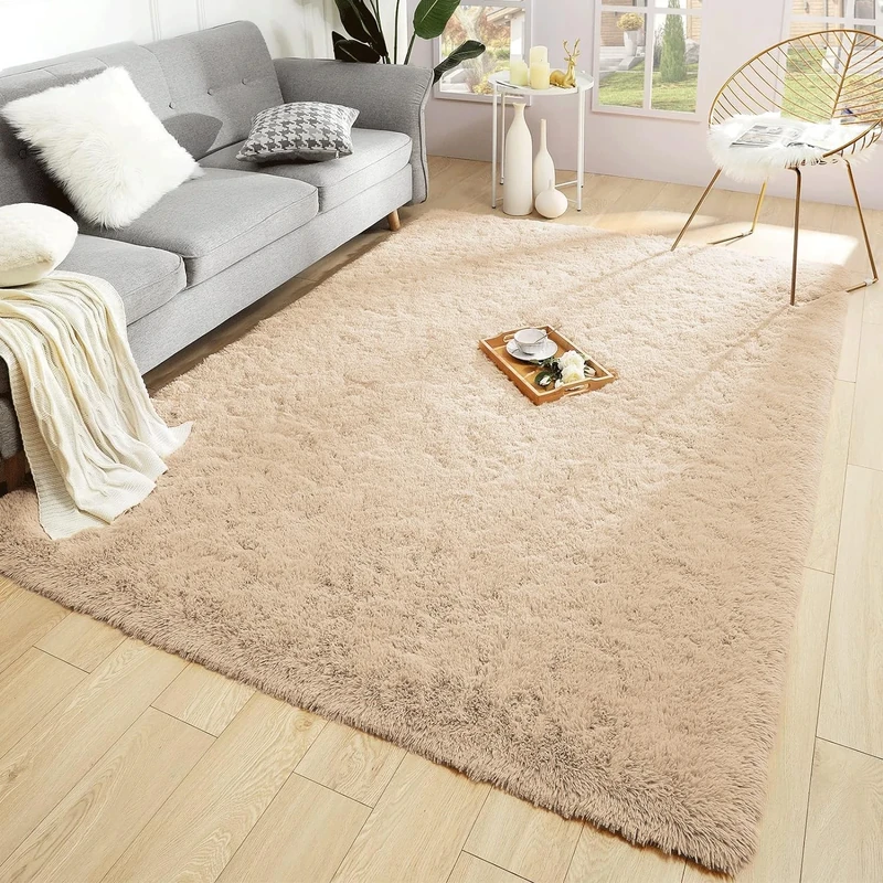 BedLooms Rugs Living Room Large 160x230 cm – Beige Area Rugs for Bedroom Non Slip – Modern Super Soft Plush Carpets Fluffy Shaggy Rug for Lounge, Dining Room – Non Shedding Bedside Rug for Kids Room