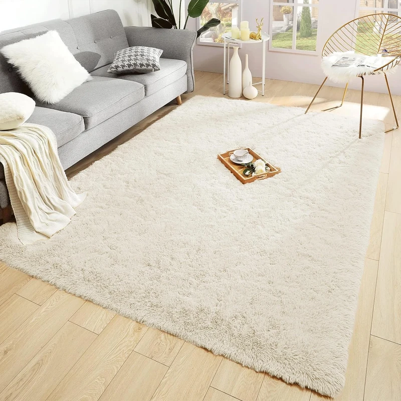 BedLooms Rugs Living Room Large 160x230 cm – Cream Area Rugs for Bedroom Non Slip – Modern Super Soft Plush Carpets Fluffy Shaggy Rug for Lounge, Dining Room – Non Shedding Bedside Rug for Kids Room