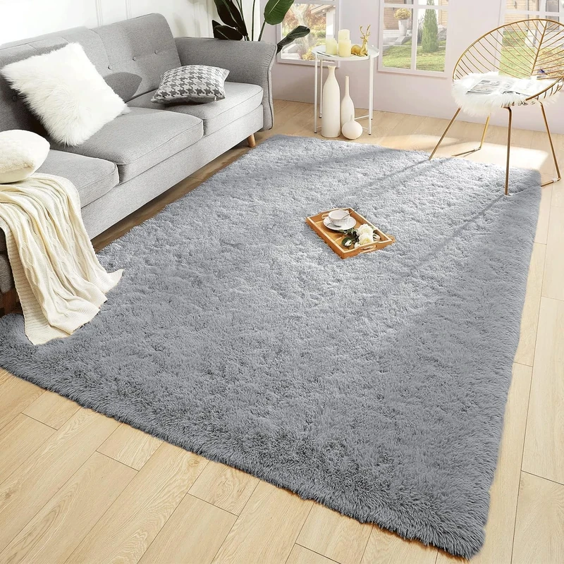 BedLooms Rugs Living Room Large 160x230 cm – Grey Area Rugs for Bedroom Non Slip – Modern Super Soft Plush Carpets Fluffy Shaggy Rug for Lounge, Dining Room – Non Shedding Bedside Rug for Kids Room