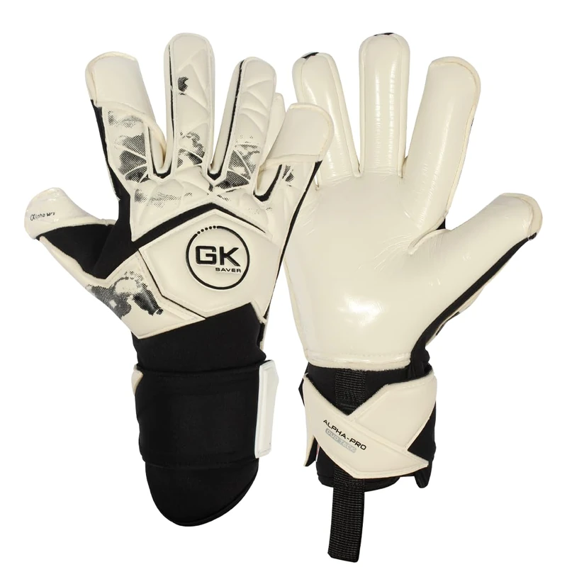 GK Saver Football Goalkeeper Goalie Gloves |Anti-Slip Grip Palms |Alpha Series |Goalkeeping GK Gloves Size 6 to 11 (Alpha A3 Cream, 6) - Image 1