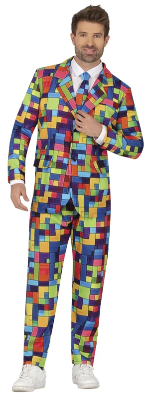 FIESTAS GUIRCA Retro Blocks Suit Mens Fancy Dress Costume - 80s Suit with Colourful Video Game Pattern Funny Mens Costume - 90s Bachelor Party Stag Do Fancy Dress Men Size S