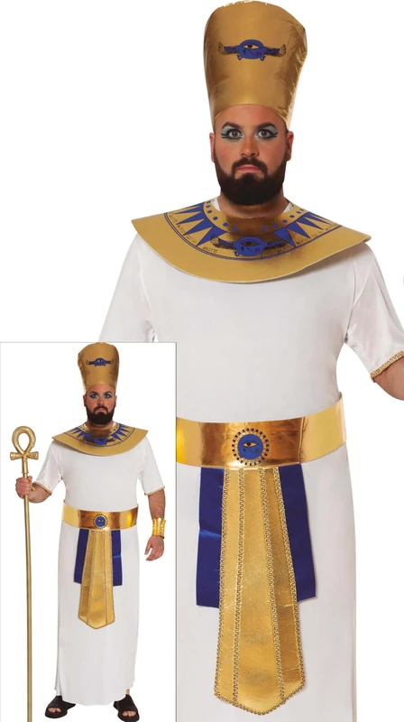 FIESTAS GUIRCA White Pharaoh King of Egypt Mens Fancy Dress Costume - White and Gold Egyptian Toga with Headpiece Fancy Dress Men Size XXL