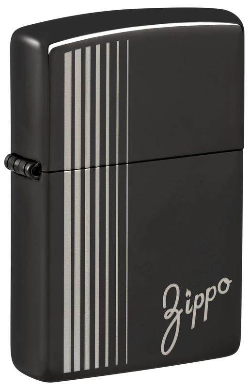 Zippo Lighter: Engraved Lines and Zippo - High Polish Black 46101