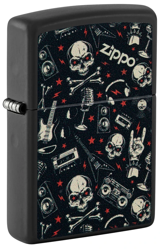 Zippo Lighter: Skulls and Music Pattern - Black Matte 46055