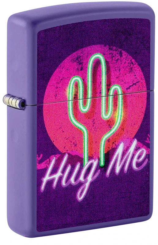 Zippo Lighter: Retro Cactus, Hug Me with Blacklight - Purple Matte 46085