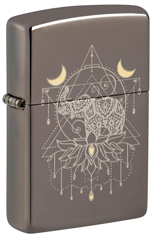 Zippo Elephant Lotus Flower Storm Lighter, Two-Tone Laser, Refillable, Windproof Design, Gift Box, Made in USA, Color Black (Black Ice) - Image 1