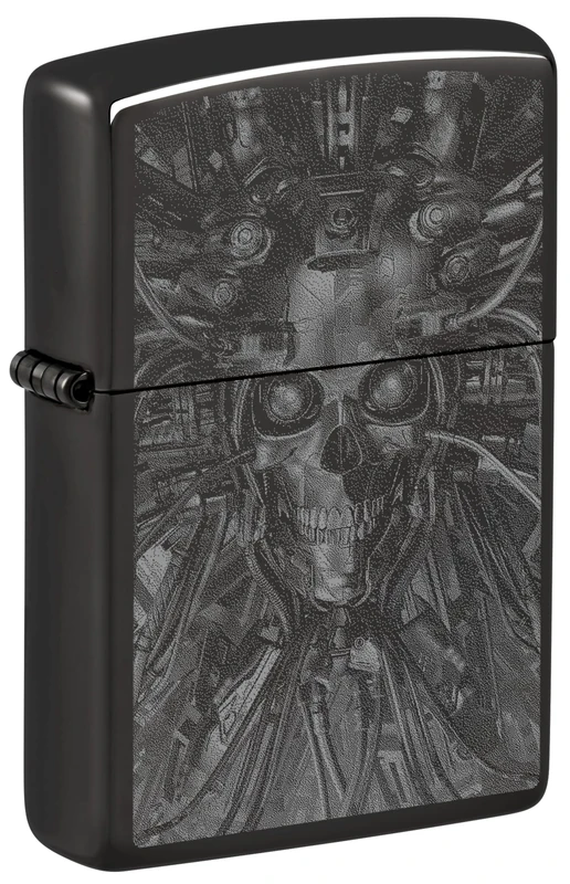 Zippo Windproof Lighter, Cyber Skull Design – High Polished Black, Photo Image – Refillable, Reusable, Windproof Design – Comes in Gift Box – Made in USA