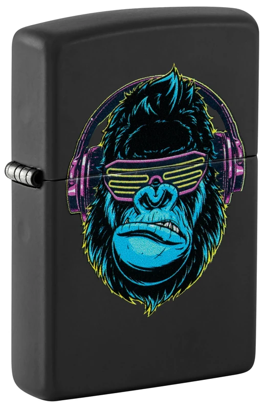 Zippo Windproof Lighter, DJ Gorilla Design – Matt Black, Black Light – Refillable, Reusable, Windproof Design – Comes in Gift Box – Made in USA - Image 1