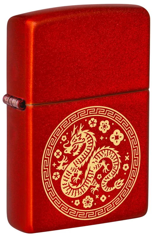 Zippo Chinese Zodiac Dragon Storm Lighter, Laser Engraving, Refillable, Windproof Design, Gift Box, Made in USA, Metallic Red