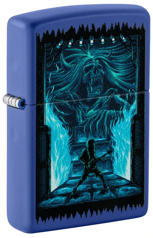 Zippo Windproof Lighter, Gothic Rock 2 Design – Matt Royal Blue, Black Light – Refillable, Reusable, Windproof Design – Comes in Gift Box – Made in USA