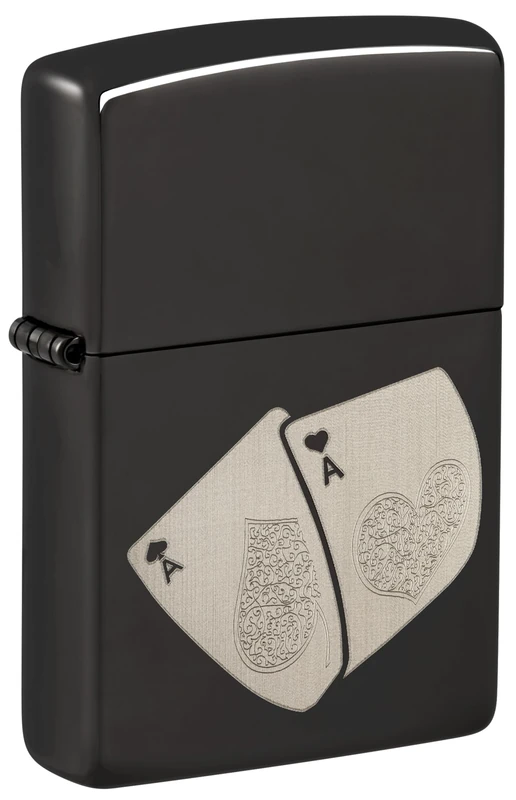 Zippo Windproof Lighter, Ace Design – High Polished Black, Laser Engraving/Auto-Engraving – Refillable, Reusable, Windproof Design – Comes in Gift Box – Made in USA