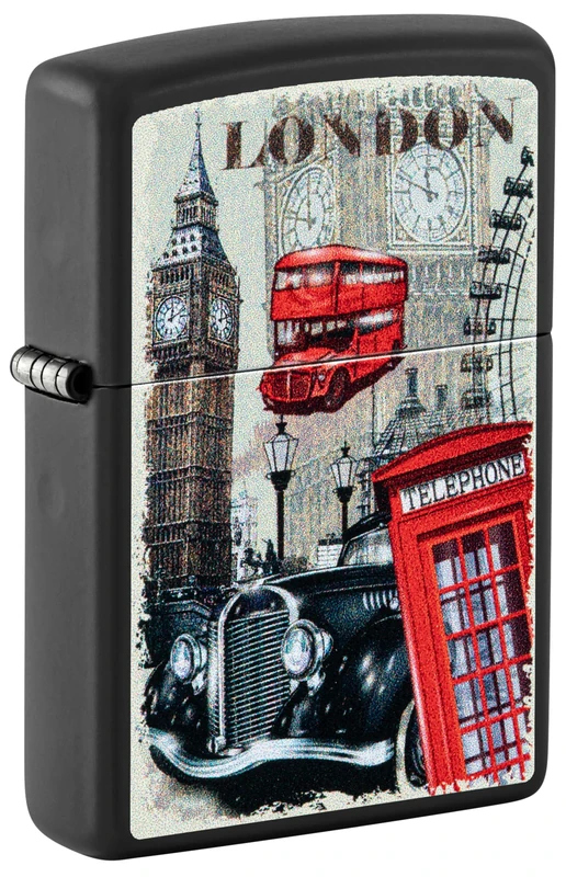 Zippo Lighter: London, England Design - Black Matte 46078