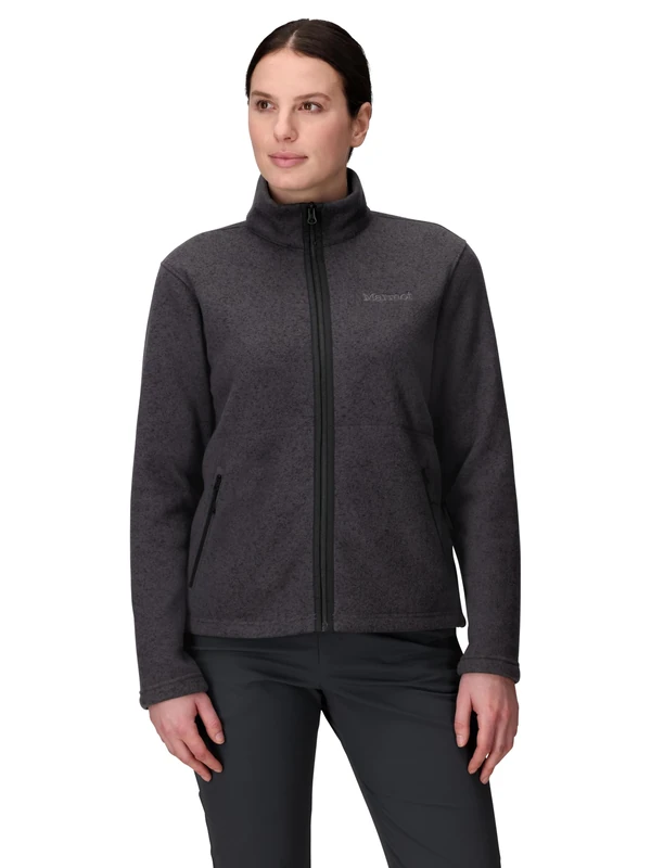 Marmot Women's Drop Line Jacket, Warm Fleece Jacket, Full Zip Jacket, Breathable, Wind Resistant Body Warmer, packable, ideal for hiking & ski layering, Black Heather, XL