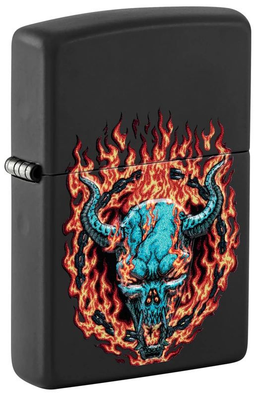 Zippo Lighter: Burning Devil Skull, Raised Print - Black Matte 46113