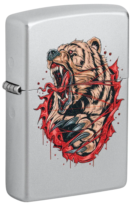 Zippo Fierce Bear, Storm Lighter, Colorful Printing, Refillable, Windproof Design, Gift Box, Made in USA, Satin Chrome (Satin Chrome) - Image 1