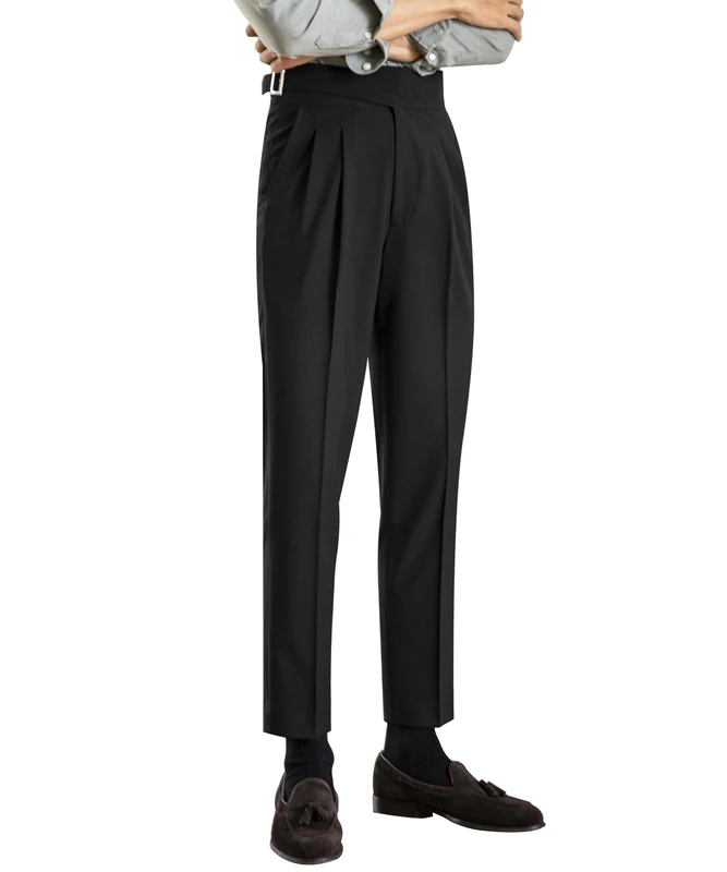 Men's Classic Gurkha Naples Italian Style Pants No Belt Required Dress Pants, Black, 32W x 31L - Image 1