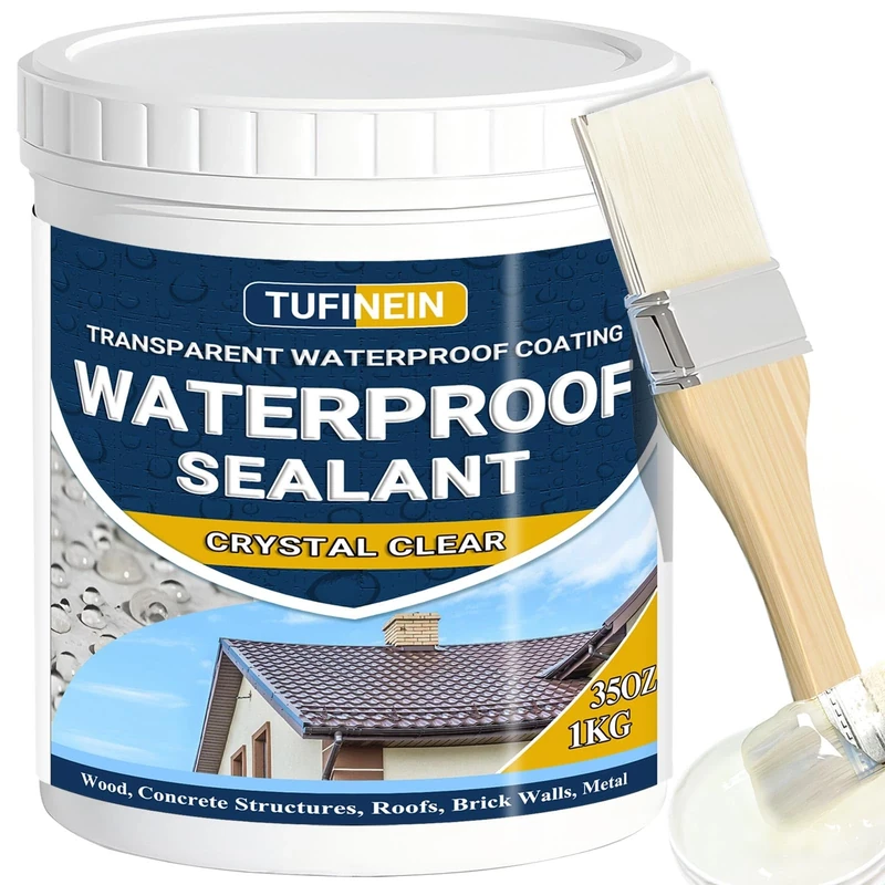 Liquid Waterproof Sealant Clear, TUFINEIN Invisible Anti-Leaking Sealant Agent, Transparent Waterproof Coating Water-Based Indoor & Outdoor Roofs, Walls, Garden Anti Leakage Agent (1 KG)