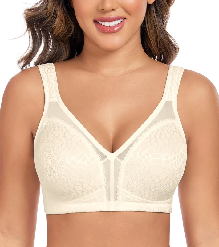 Curyon Plus Size Everyday Bras for Women Minimizer Full CoveraFe Non Padded Wirefree Nude 34D