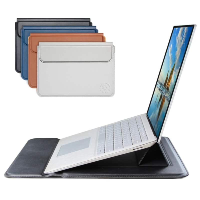 Colour Silver Slim Laptop Sleeve PU Leather Case Water Shock Proof 14-15.6” Magnetic Closure Adjustable Stand Mouse Pad Lightweight Thin Fit Portable Notebook Lenovo 14 inspiron 15" NOT for 11-13.3"