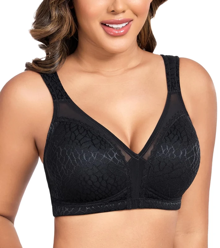 Curyon Plus Size Everyday Bras for Women Minimizer Full Coverage Non Padded Wirefree Black 34D
