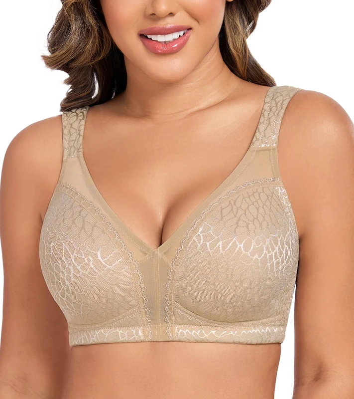 Curyon Plus Size Everyday Bras for Women Minimizer Full Coverage Non Padded Wirefree Brown 34D